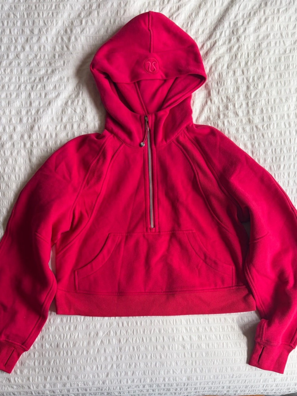 lululemon athletica Hot Pink Half-Zip Hooded Cropped Sweatshirt - scuba